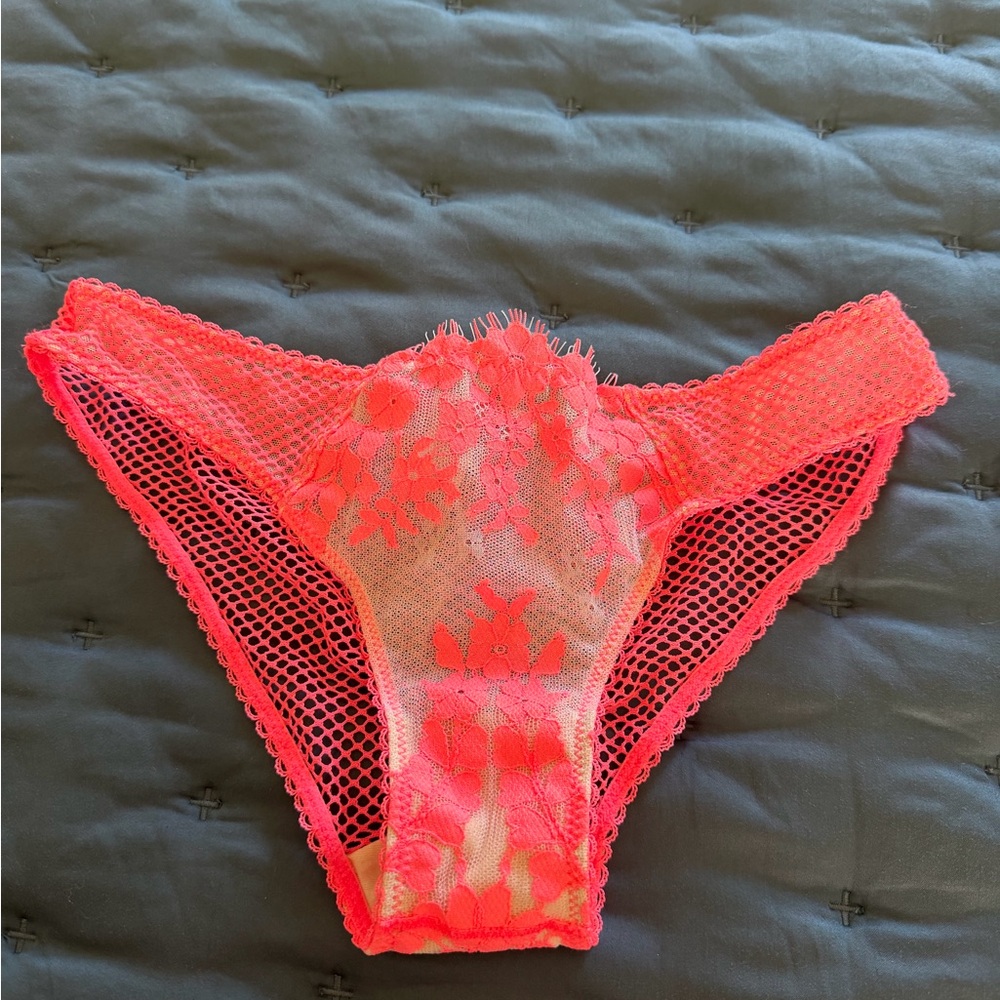 Victoria's Secret Neon Pink Lace Vintage, Sexy, seethru back Panties